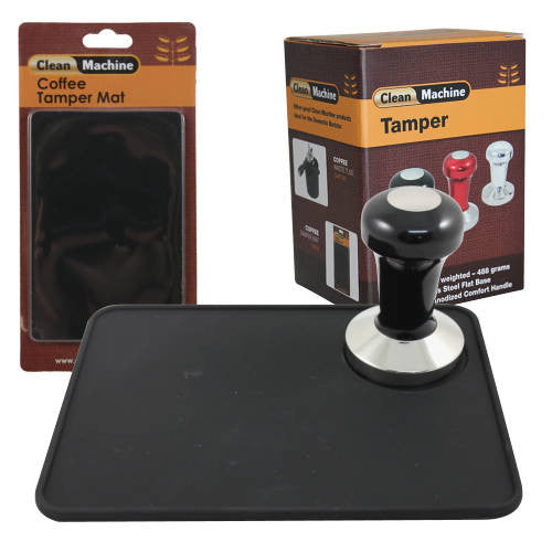 Coffee Tamper & Mat Set, Flat Base, Anodized Black Handle