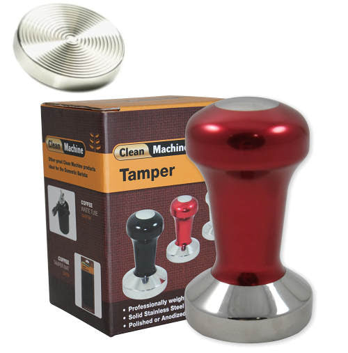 Coffee Tamper, 58mm Stainless Ripple, Red - ProTamp